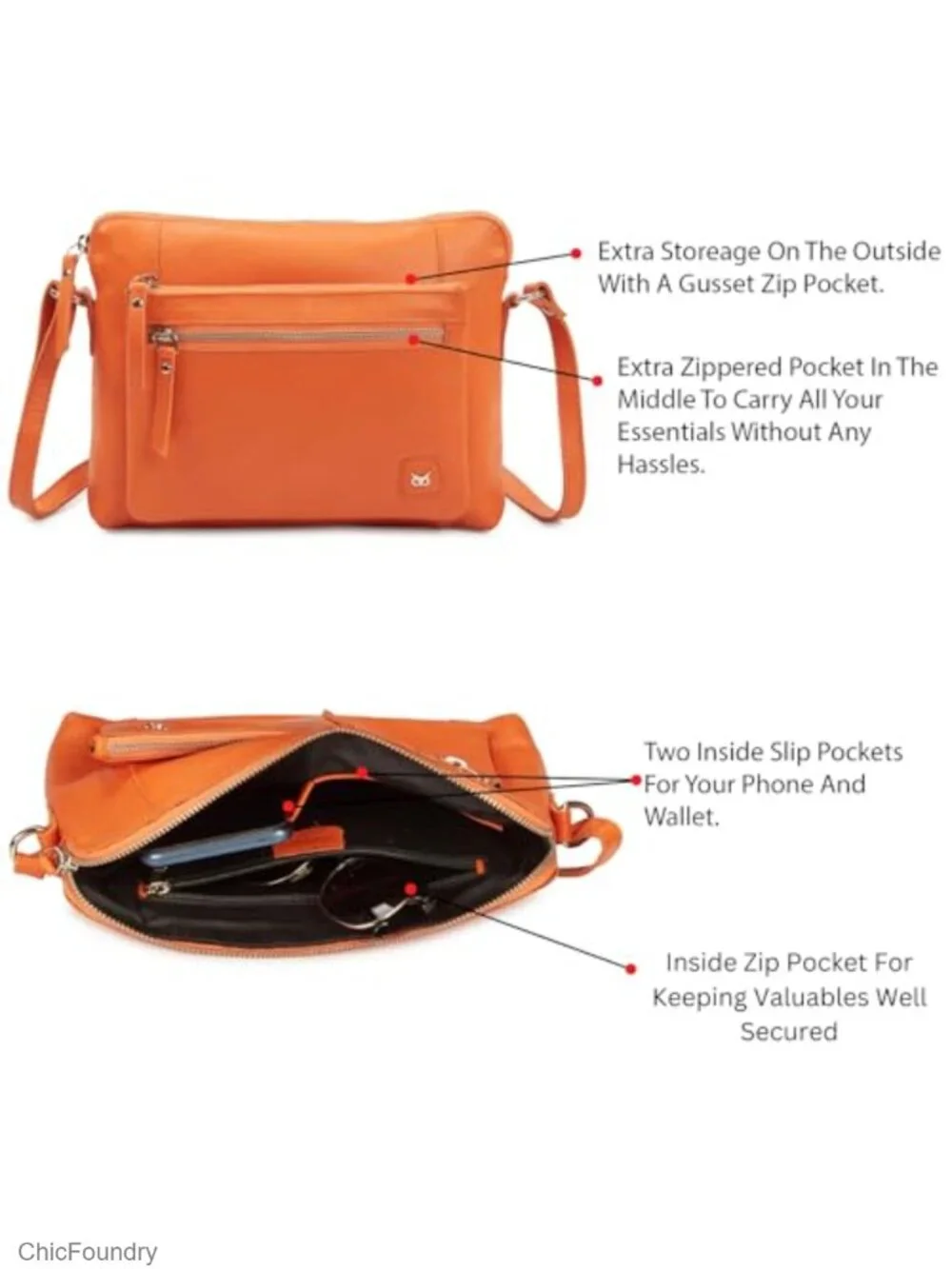 Genuine Pebbled Leather Crossbody Bag, Small Sling Shoulder Handbag with